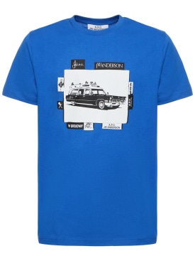 A.P.C.: T-shirt en coton A.P.C. x JW Anderson - Bleu - men_0 | Luisa Via Roma