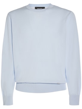 Dsquared2: Logo plaque cotton crewneck sweater - Blue Bell - men_0 | Luisa Via Roma