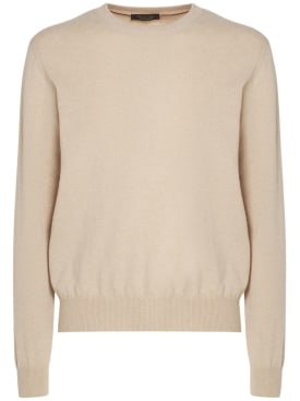 Loro Piana: Classic cashmere crewneck sweater - Natural Melange - men_0 | Luisa Via Roma