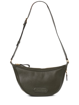 Tom Ford: Smooth grain leather logo messenger bag - Dark Military - men_0 | Luisa Via Roma