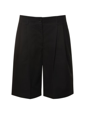 Toteme: Relaxed pleated twill cotton shorts - Nero - women_0 | Luisa Via Roma