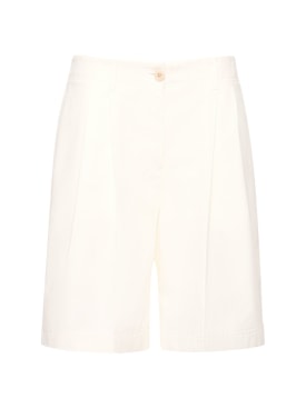 Toteme: Relaxed pleated twill cotton shorts - White - women_0 | Luisa Via Roma