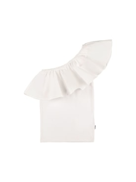 Molo: One shoulder organic cotton & poplin top - White - kids-girls_0 | Luisa Via Roma