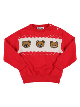 Moschino: Wool & cotton jacquard knit sweater - Red - kids-boys_0 | Luisa Via Roma