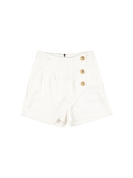 Balmain: Blend cotton gabardine shorts - White - kids-girls_0 | Luisa Via Roma