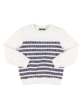 Balmain: Organic cotton sweatshirt - White/Blue - kids-boys_0 | Luisa Via Roma