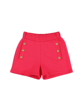 Balmain: Shorts de felpa de algodón orgánico - Rojo - kids-girls_0 | Luisa Via Roma
