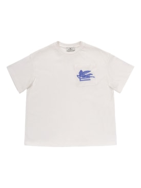 Etro: T-shirt in jersey di cotone con logo - Bianco/Blu - kids-boys_0 | Luisa Via Roma