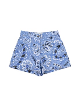 Etro: Shorts in popeline di cotone stampato - Blu/Avorio - kids-girls_0 | Luisa Via Roma