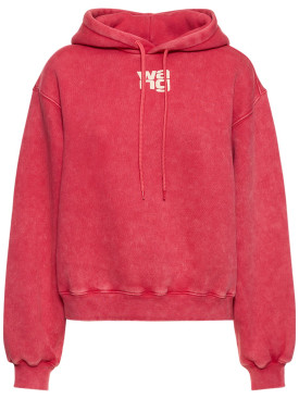 Alexander Wang: Essential terry cotton hoodie w/ logo - Red - women_0 | Luisa Via Roma