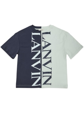 Lanvin: T-shirt in jersey di cotone con logo - Navy/Azzurro - kids-boys_0 | Luisa Via Roma