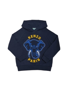 Kenzo Kids: Sweat-shirt en coton à capuche - Bleu Foncé - kids-boys_0 | Luisa Via Roma