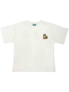 Kenzo Kids: T-shirt en jersey de coton à logo brodé - Blanc - kids-girls_0 | Luisa Via Roma