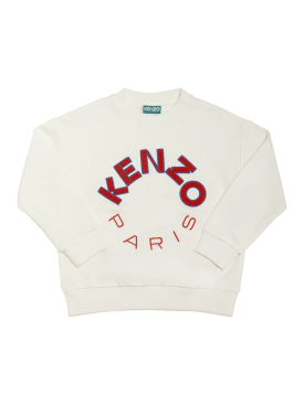 Kenzo Kids: Sweat-shirt en coton à col rond - Off-White - kids-boys_0 | Luisa Via Roma
