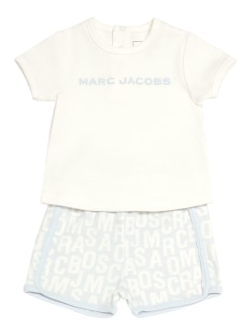 Marc Jacobs: Cotton jersey t-shirt & sweat shorts - Light Blue - kids-girls_0 | Luisa Via Roma