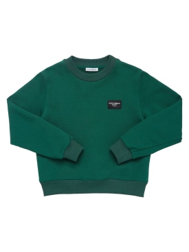 Dolce&Gabbana: Sudadera de algodón con logo estampado - Verde Oscuro - kids-boys_0 | Luisa Via Roma