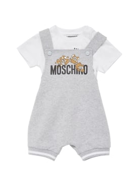 Moschino: T-Shirt und Trainingsshorts aus Overall - Weiß/ Grau - kids-girls_0 | Luisa Via Roma