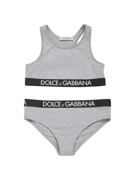 Dolce&Gabbana: Slip und BH aus Baumwollmischjersey mit Logo - Grau - kids-girls_0 | Luisa Via Roma