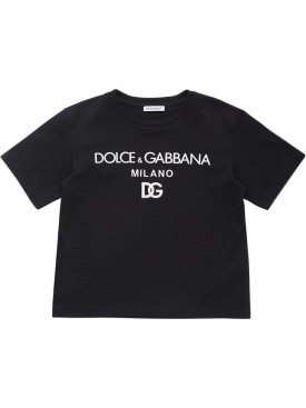 Dolce&Gabbana: Camiseta de jersey de algodón con logo - Negro - kids-boys_0 | Luisa Via Roma