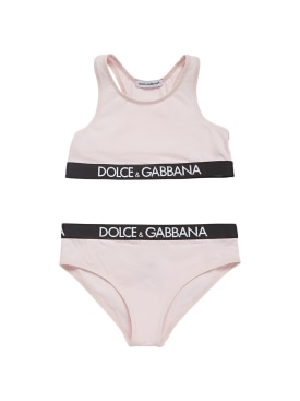 Dolce&Gabbana: Top e slip in misto cotone con logo - Rosa - kids-girls_0 | Luisa Via Roma
