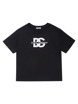 Dolce&Gabbana: Camiseta de jersey de algodón con logo - Negro - kids-girls_0 | Luisa Via Roma
