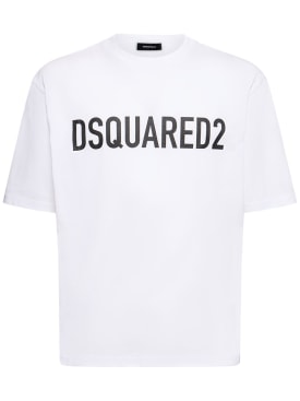 Dsquared2: 루즈 핏 프린티드 코튼 티셔츠 - 화이트 - men_0 | Luisa Via Roma