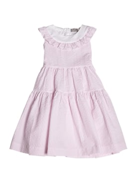 Il Gufo: Cotton blend seersucker dress - Pink/White - kids-girls_0 | Luisa Via Roma