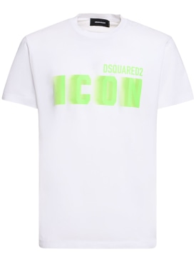 Dsquared2: Icon printed cotton t-shirt - White/Green - men_0 | Luisa Via Roma