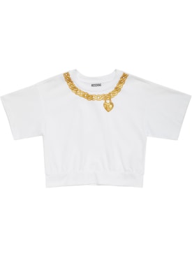 Moschino: Cotton jersey cropped t-shirt - White - kids-girls_0 | Luisa Via Roma
