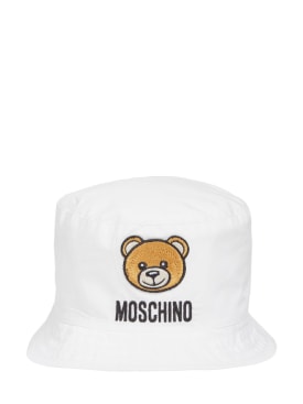Moschino: 코튼 포플린 버킷 모자 - 화이트 - kids-boys_0 | Luisa Via Roma