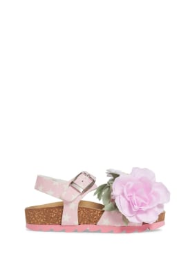 Monnalisa: Faux leather sandals w/flower appliqués - Pink/Multi - kids-girls_0 | Luisa Via Roma