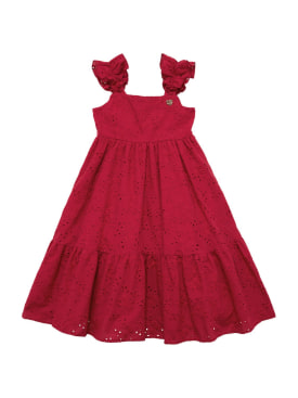 Monnalisa: 刺绣棉质细布连衣裙 - 红色 - kids-girls_0 | Luisa Via Roma