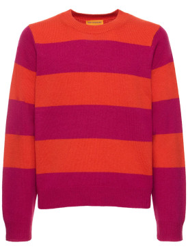 Guest In Residence: Striped cashmere crewneck sweater - Fuchsia/Red - men_0 | Luisa Via Roma