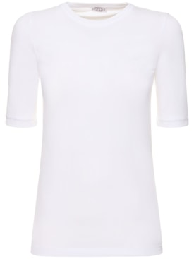 Brunello Cucinelli: T-Shirt aus Stretch-Jersey - Weiß - women_0 | Luisa Via Roma