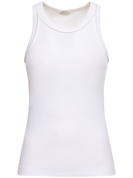 Brunello Cucinelli: Ribbed cotton jersey tank top - White - women_0 | Luisa Via Roma