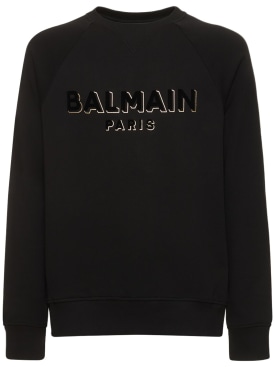 Balmain: Flocked & foiled logo sweatshirt - Black/Gold - men_0 | Luisa Via Roma