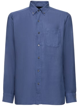Tom Ford: Slim fit lyocell shirt - Blue - men_0 | Luisa Via Roma