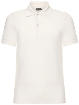 Tom Ford: Toweling cotton blend polo shirt - White - men_0 | Luisa Via Roma