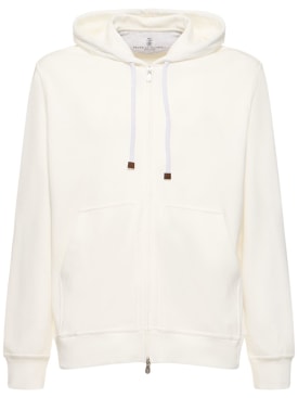 Brunello Cucinelli: Cotton blend zipped hoodie - Off White - men_0 | Luisa Via Roma