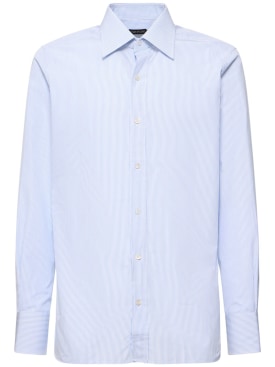 Tom Ford: Camisa de algodón a rayas - White Lightblue - men_0 | Luisa Via Roma
