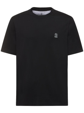 Brunello Cucinelli: Logo cotton jersey t-shirt - Black - men_0 | Luisa Via Roma