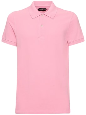Tom Ford: Tennis短袖珠地网眼布POLO衫 - 粉色 - men_0 | Luisa Via Roma