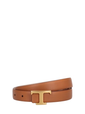 Tod's: 20mm Logo leather belt - Beige - women_0 | Luisa Via Roma