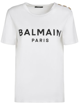Balmain: T-shirt in cotone con logo - Bianco - women_0 | Luisa Via Roma