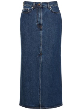 Loulou Studio: Rona cotton denim long skirt - Washed Blue - women_0 | Luisa Via Roma