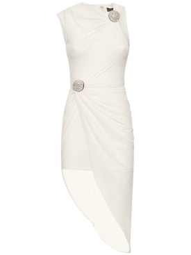 David Koma: Ruched mesh mini dress w/ embellishments - White/Silver - women_0 | Luisa Via Roma