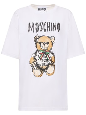 Moschino: 코튼 니트 저지 로고 티셔츠 - 화이트 - women_0 | Luisa Via Roma