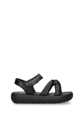 MM6 Maison Margiela: Logo print faux leather strap sandals - Black - kids-girls_0 | Luisa Via Roma