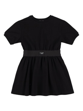 Dolce&Gabbana: Robe en jersey de coton mélangé à logo - Noir - kids-girls_0 | Luisa Via Roma