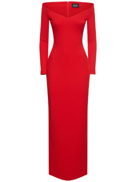 Solace London: Vestido largo de crepé con hombros descubiertos - Rojo - women_0 | Luisa Via Roma